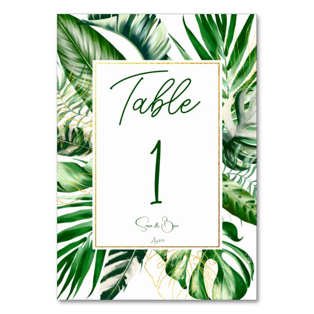 Numéro De Table Mariage de trame or en feuille de palme tropicale  (Par défaut)