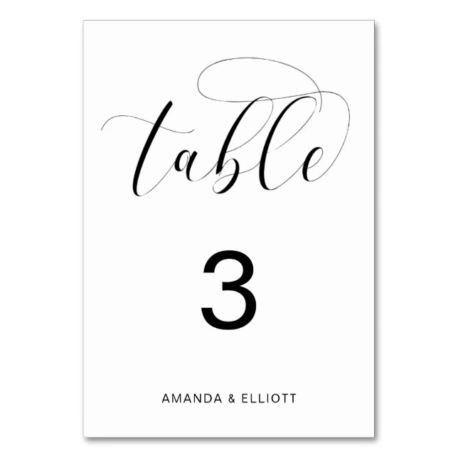 Numéro De Table Mariage de typographie romantique noir et blanc (Par défaut)
