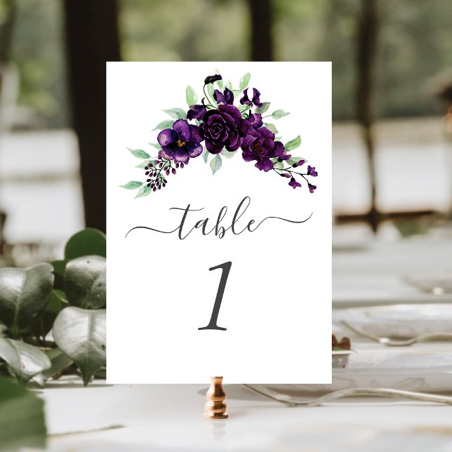 Numéro De Table Mariage de vaporisateur Floral à l'aquarelle viole (Créateur téléchargé)
