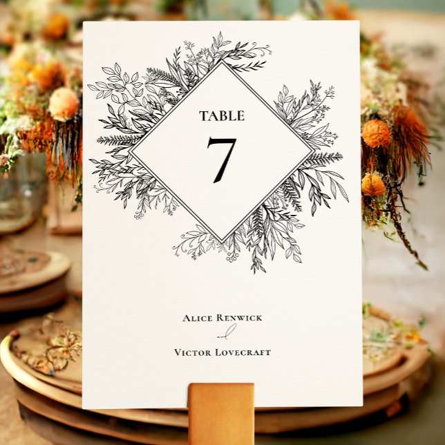 Numéro De Table Mariage de verdure blanc et noir (Créateur téléchargé)
