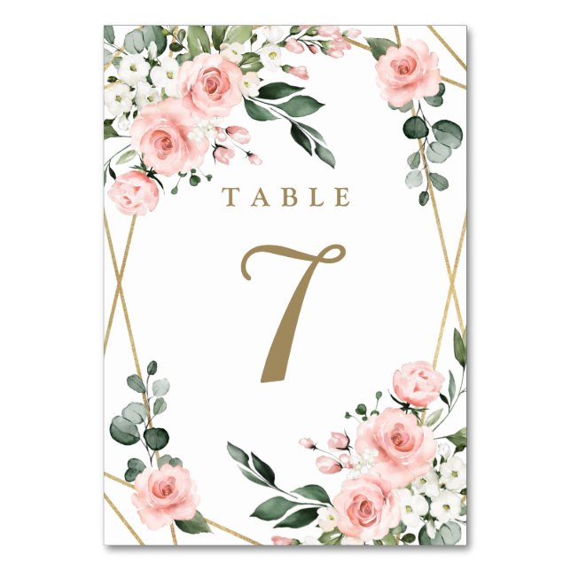 Numéro De Table Mariage de verdure fleurie rose et blanc (Par défaut)