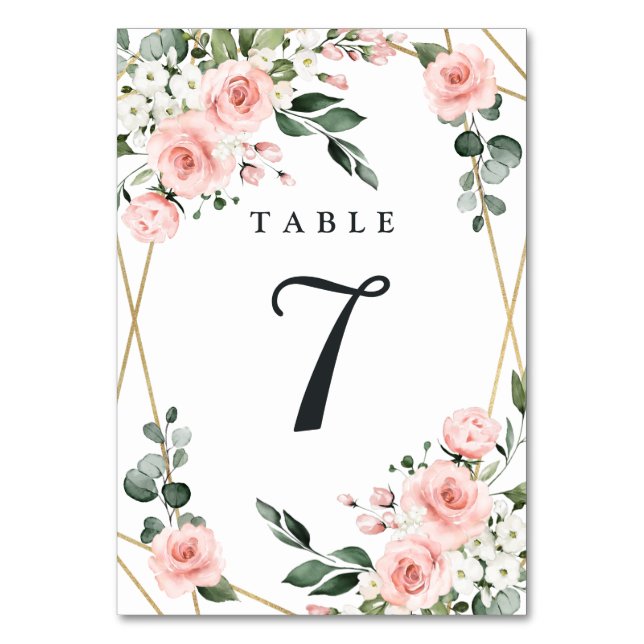 Numéro De Table Mariage de verdure fleurie rose et blanc (Par défaut)