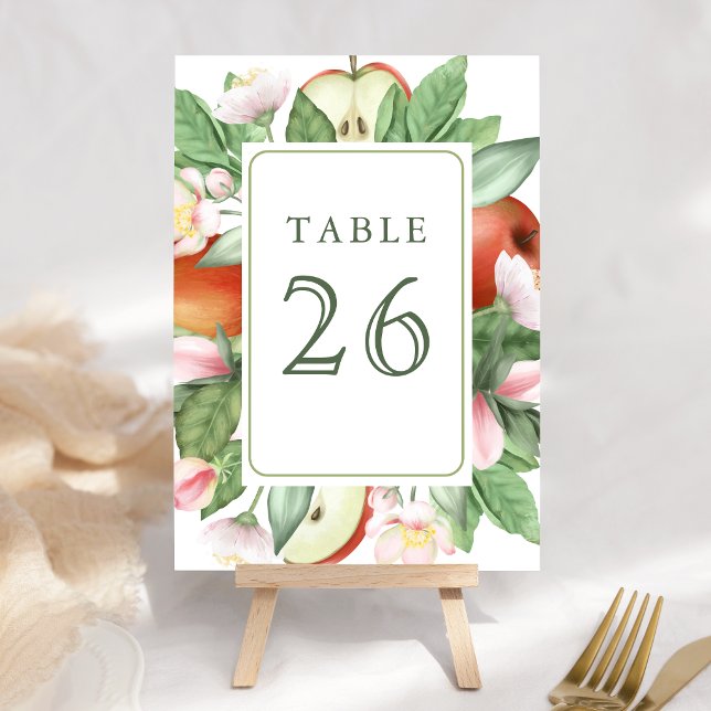 Numéro De Table Mariage de verger de pommier floral botanique roug (Créateur téléchargé)