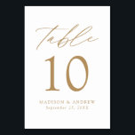 Numéro De Table Mariage d'élégance moderne blanc et or<br><div class="desc">Trendy, minimalist wedding table number cards featuring gold modern lettering with "Table" dans calligraphy script moderne. The design feh white background or a color of your choice. Le design repeats on the back. To order the table cards: add your name, wedding date, and table number. Add each number to your...</div>