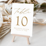 Numéro De Table Mariage d'élégance moderne blanc et or<br><div class="desc">Trendy, minimalist wedding table number cards featuring gold modern lettering with "Table" dans calligraphy script moderne. The design feh white background or a color of your choice. Le design repeats on the back. To order the table cards: add your name, wedding date, and table number. Add each number to your...</div>