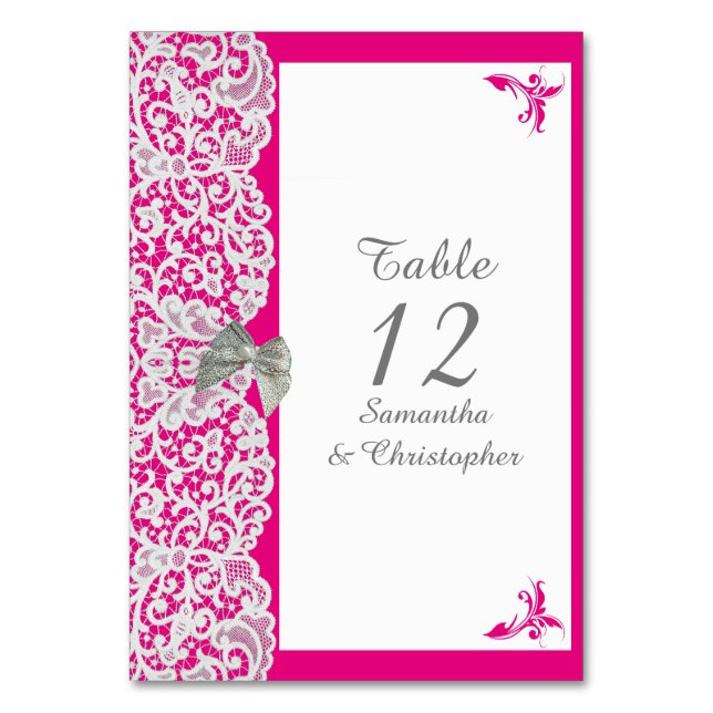 Numéro De Table Mariage dentelle damassé rose et blanc (Par défaut)