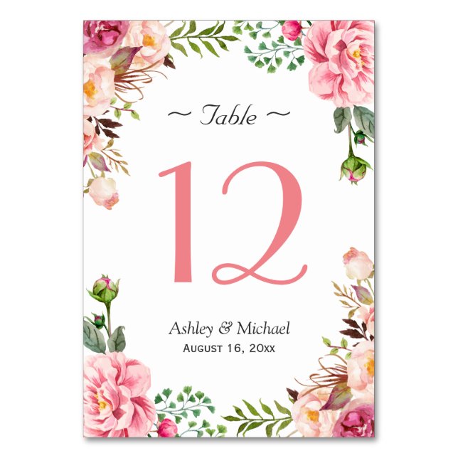 Numéro De Table Mariage d'enveloppement floral rose pâle Numéro de (Par défaut)