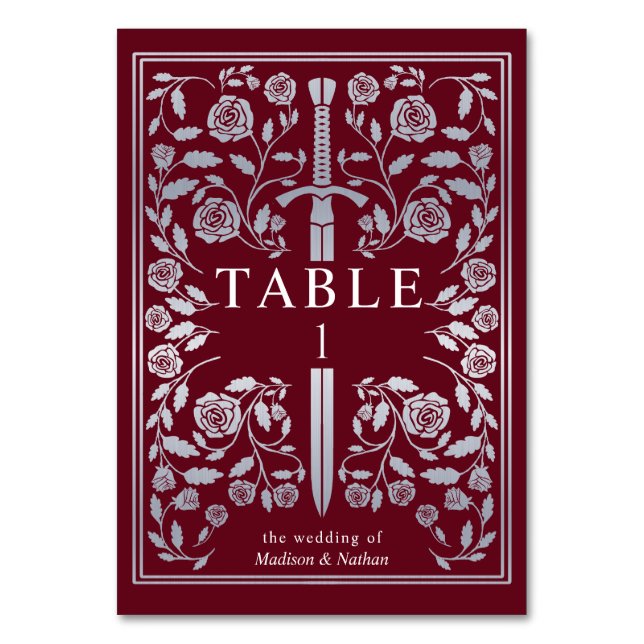 Numéro De Table Mariage d'épée médiévale Argent Rouge Royal (Par défaut)