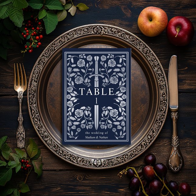 Numéro De Table Mariage d'épée médiévale Bleu Argent (Créateur téléchargé)