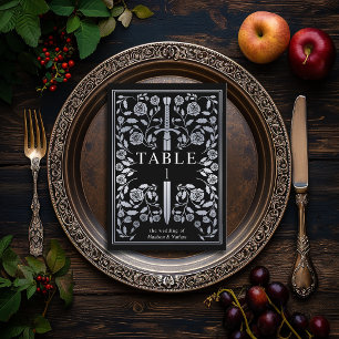 Numéro De Table Mariage d'épée médiévale noire en argent