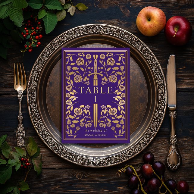 Numéro De Table Mariage d'épée médiévale violette (Créateur téléchargé)