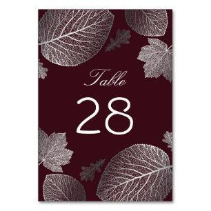 Numéro De Table Mariage des feuilles d'argent et d'automne de Bour