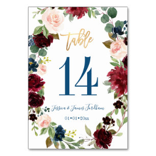 Numéro de table Mariage des fleurs d'aquarelle