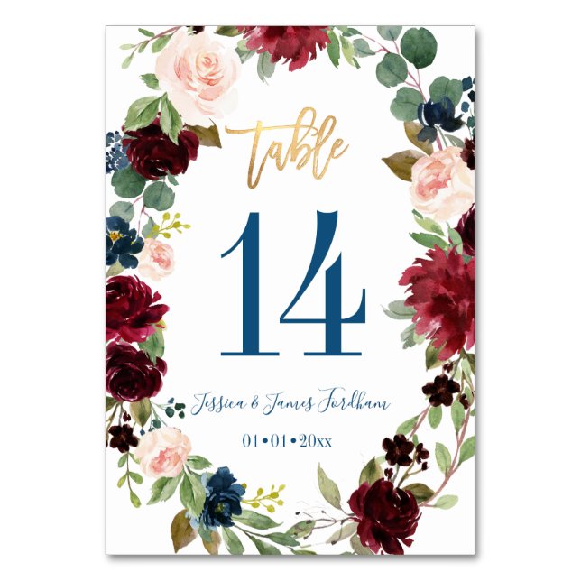 Numéro de table Mariage des fleurs d'aquarelle (Par défaut)