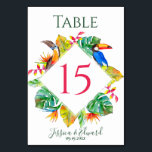 Numéro De Table Mariage des oiseaux hawaïens tropicaux colorés<br><div class="desc">Carte de numéro de table de Mariage coloré avec cadre en diamant tropical comprenant des oiseaux exotiques, des fleurs et des feuilles de différentes couleurs entourant le numéro. Idéal pour une magique réception estivale au bord de la plage, à l'image du Paradis Tropical. Vous pouvez modifier le texte à partir...</div>