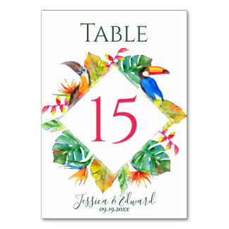 Numéro De Table Mariage des oiseaux hawaïens tropicaux colorés