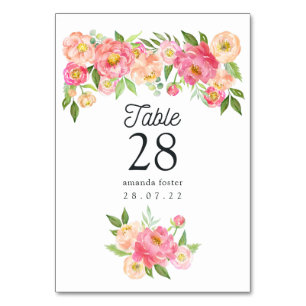 Numéro De Table Mariage des pivoines aquarelles