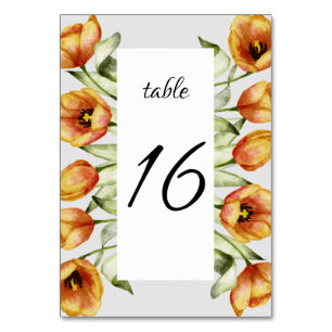 Numéro De Table Mariage des tulipes à ressort d'aquarelle