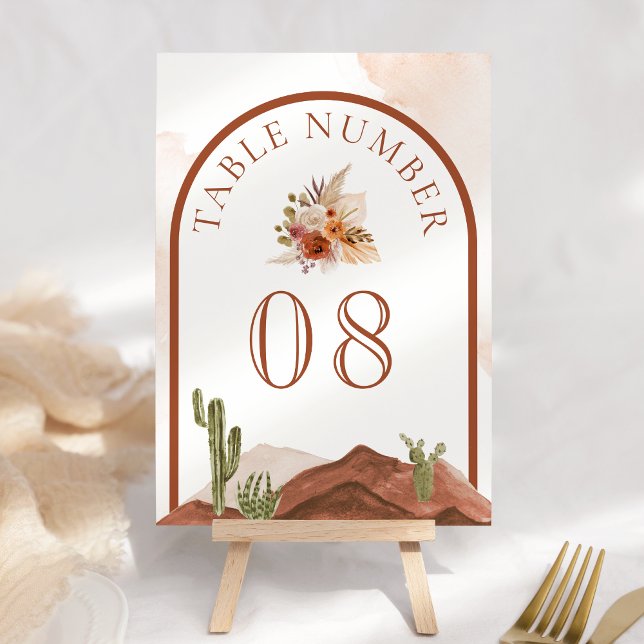 Numéro De Table Mariage Désert Floral Cactus en Terre Cuite (Créateur téléchargé)