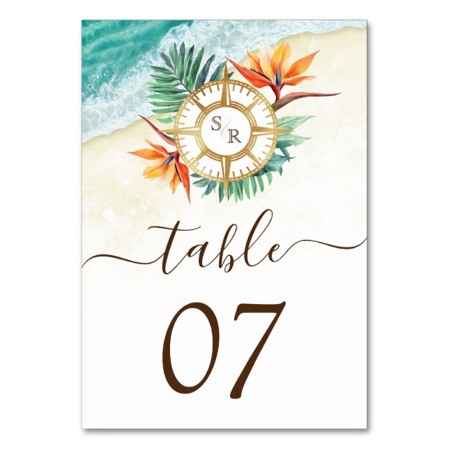 Numéro De Table Mariage Destination World Map Compas Monogramme (Par défaut)