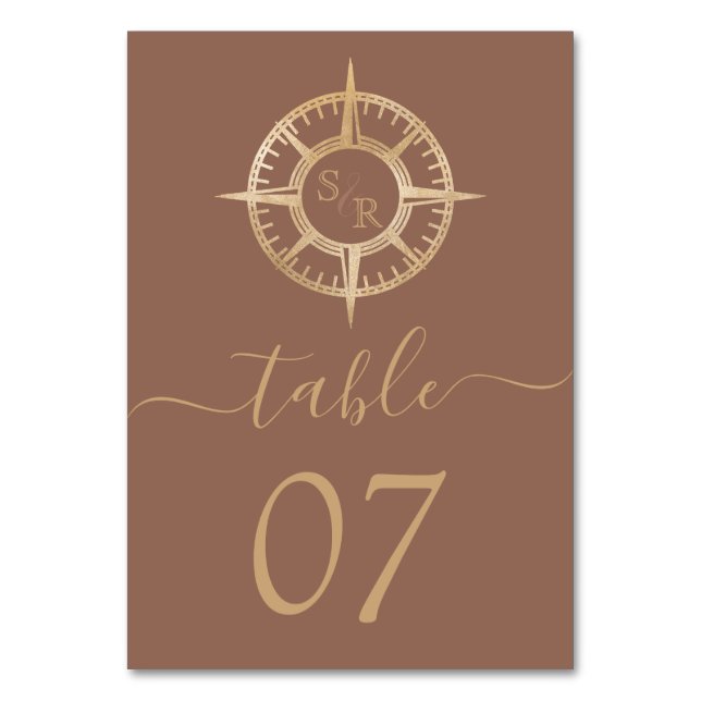 Numéro De Table Mariage Destination World Map Compas Monogramme (Par défaut)