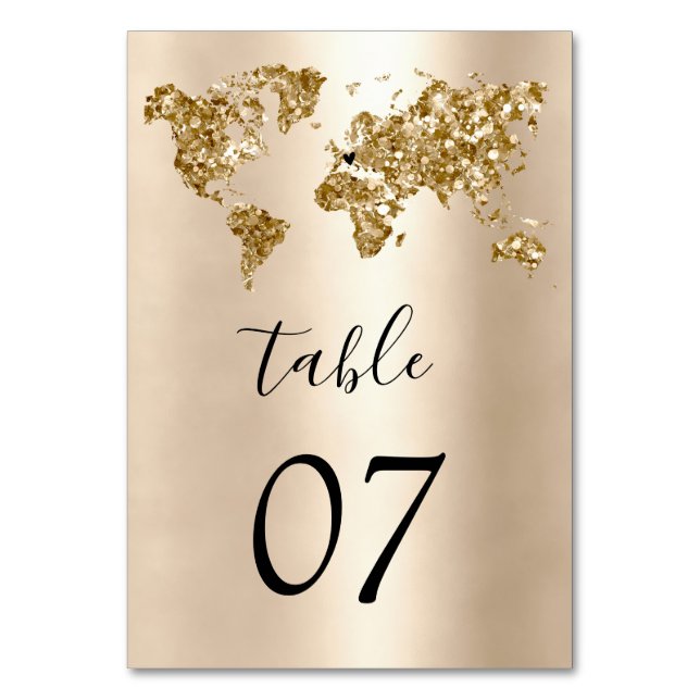 Numéro De Table Mariage Destination World Map Gold Removable Heart (Par défaut)