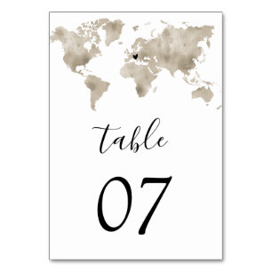 Numéro De Table Mariage Destination World Map Gold Removable Heart