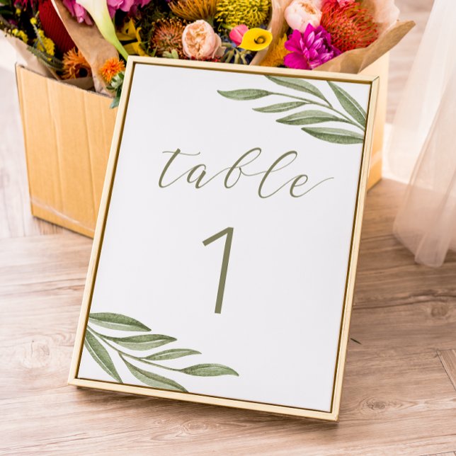 Numéro De Table Mariage d'été avec verdure. Calligraphie de feuill (Créateur téléchargé)