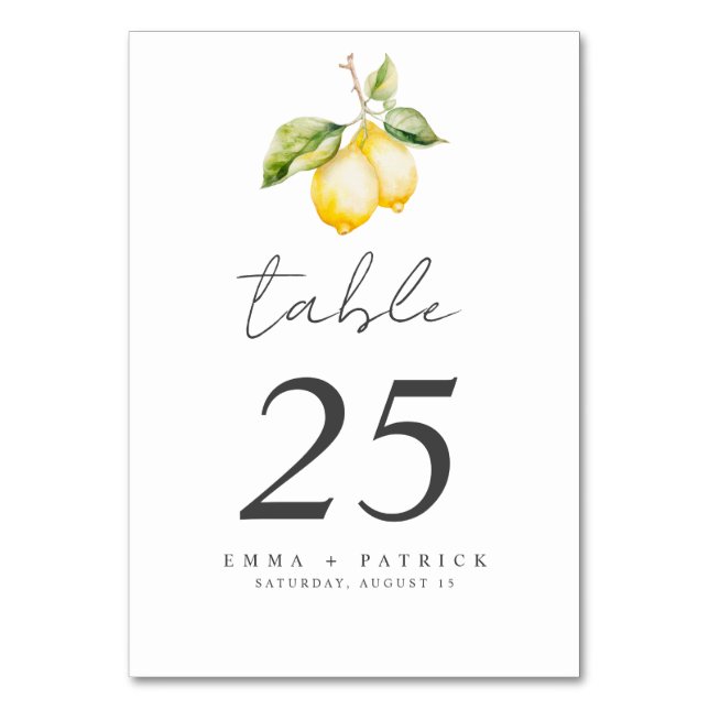 Numéro De Table Mariage d'été classique Citrus Lemon (Par défaut)