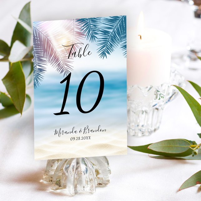 Numéro De Table Mariage d'été élégant sur la plage de l'océan avec (Créateur téléchargé)