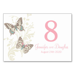 Numéro De Table Mariage deux papillons graphiques nom et date