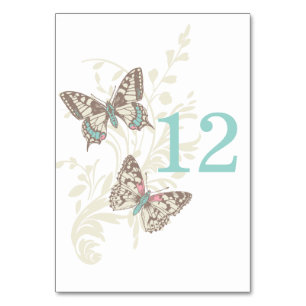 Numéro De Table Mariage deux papillons graphiques portrait turquoi