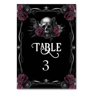 Numéro De Table Mariage d'Halloween Fleur de Crâne Bourguignon Got