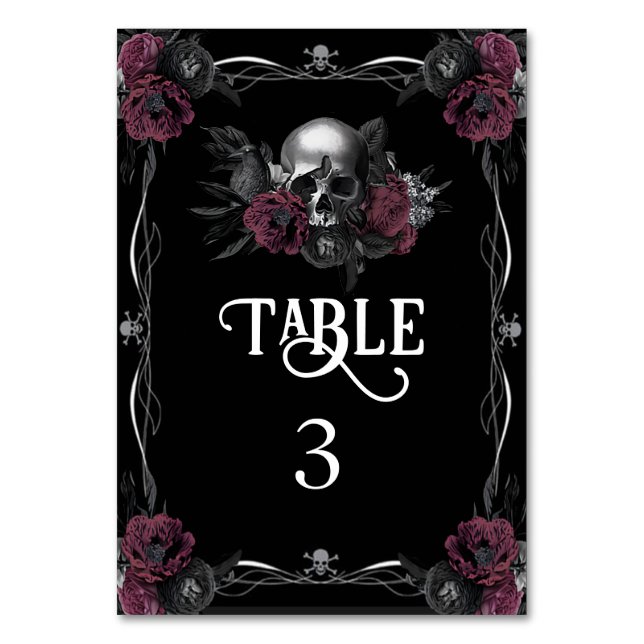 Numéro De Table Mariage d'Halloween Fleur de Crâne Bourguignon Got (Par défaut)