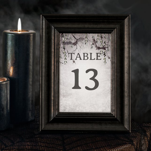 Numéro De Table Mariage d'Halloween gothique rustique noir et bord (Rustic Gothic Black & Burgundy Halloween Wedding Table Number)