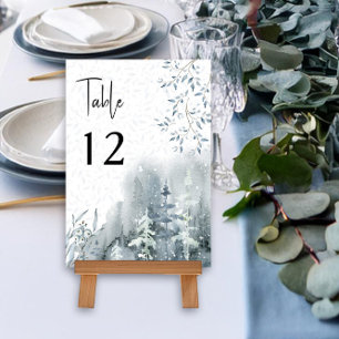 Numéro De Table Mariage d'hiver Aquarelle Forêt de neige modifiabl