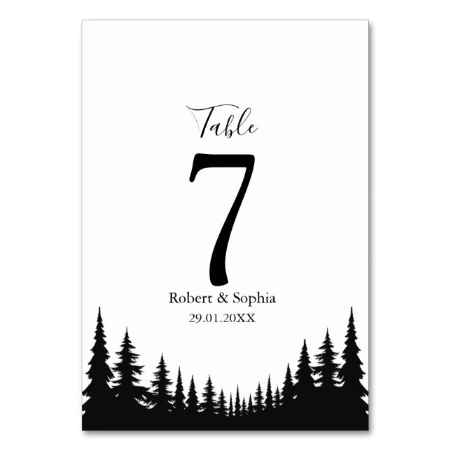 Numéro De Table Mariage d'hiver aux pins noirs et blancs (Par défaut)