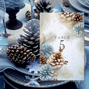 Numéro De Table Mariage d'hiver Cônes de pin Moderne Bleu Marron B