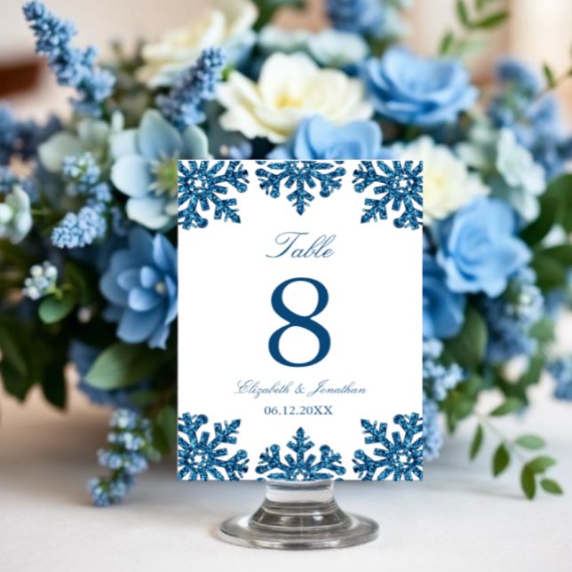 Numéro De Table Mariage d'hiver flocon de neige bleu (Créateur téléchargé)