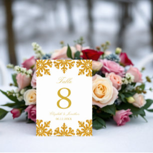 Numéro De Table Mariage d'hiver Gold Snowflake