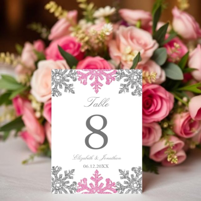 Numéro De Table Mariage d'hiver Silver Pink Snowflake (Créateur téléchargé)