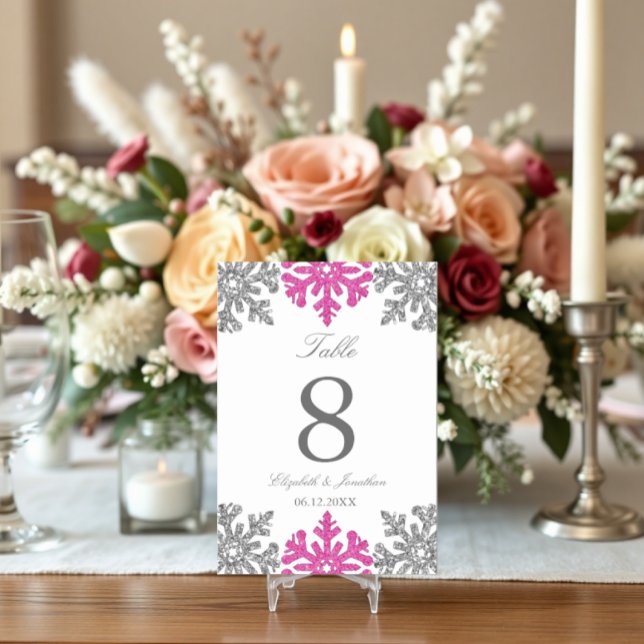 Numéro De Table Mariage d'hiver Silver Pink Snowflake (Créateur téléchargé)