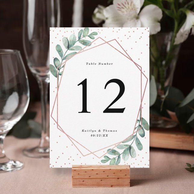 Numéro De Table Mariage d'huile d'or Eucalyptus Rose géométrique (Créateur téléchargé)