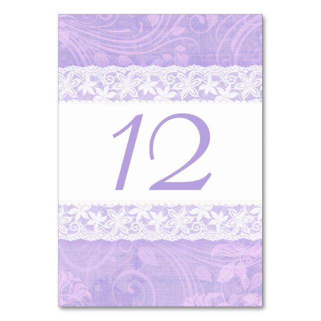 Numéro De Table Mariage d'impression en dentelle blanche violet (Par défaut)