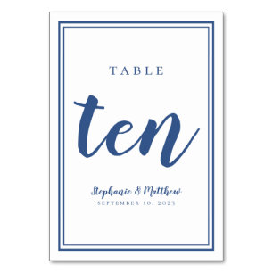 Numéro de table mariage Dix bleu et blanc simples