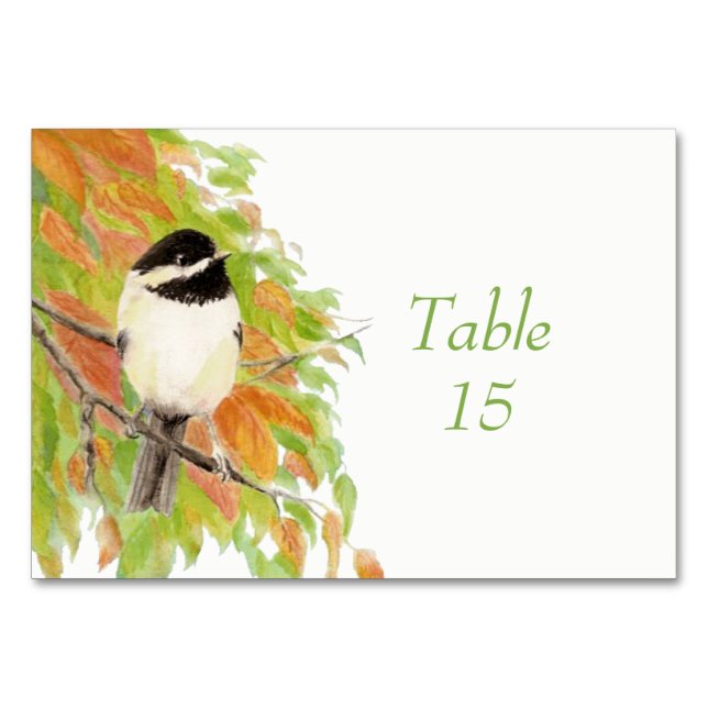 Numéro De Table Mariage d'oiseau mésange de peinture à l'aquarelle (Devant)