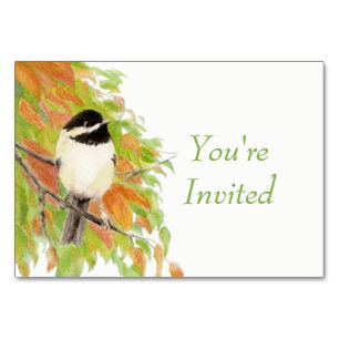 Numéro De Table Mariage d'oiseau mésange de style aquarelle automn