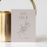 Numéro De Table Mariage d'olives de couleur claire | Élégant minim<br><div class="desc">Ajoutez un charme raffiné à votre réception de mariage avec cette carte de numéro de table taupe légère, avec une illustration de branche d'olivier dessinée à la main associée à un script élégant et une police serif. L'arrière - plan beige gris pâle et doux crée une base chaleureuse et neutre...</div>