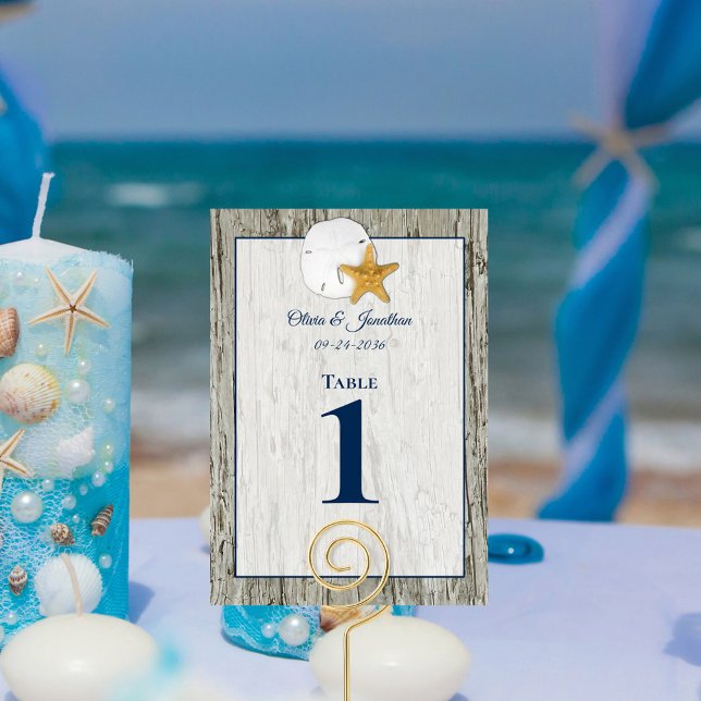 Numéro De Table Mariage Dollar Rustique Driftwood Beach Sand (Créateur téléchargé)