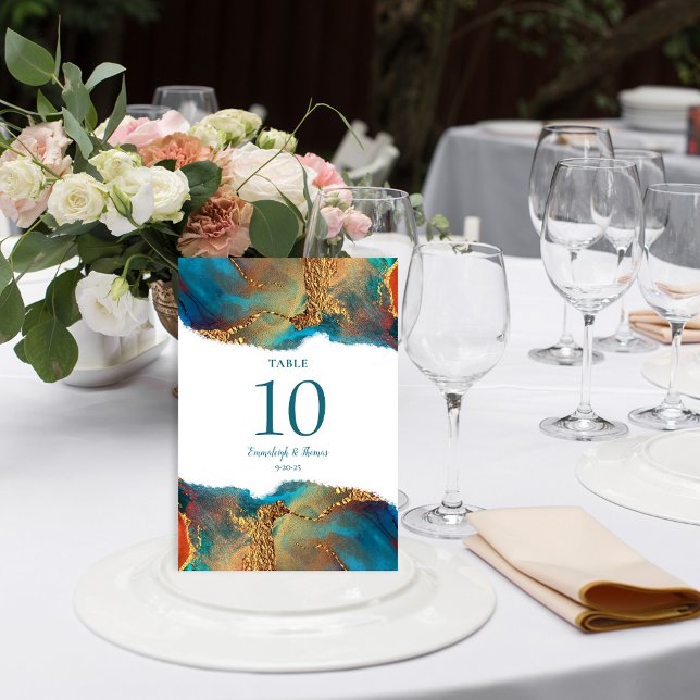 Numéro De Table Mariage d'or de corail Turquoise mystique (Créateur téléchargé)